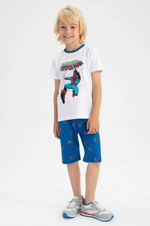 Пижамный комплект из хлопка с короткими рукавами и шортами с изображением Человека-паука для мальчиков