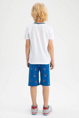 DEFACTO Пижамный комплект из хлопка с короткими рукавами и шортами с изображением Человека-паука для мальчиков