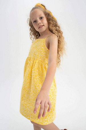 Летнее поплиновое платье на бретелях с цветочным принтом для девочек