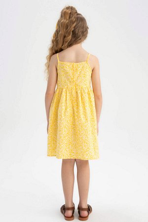 Летнее поплиновое платье на бретелях с цветочным принтом для девочек
