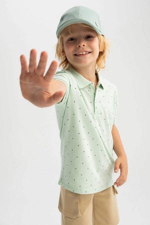 Футболка-поло из пике с короткими рукавами и рисунком для мальчика, стандартный крой
