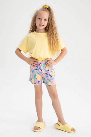 Комплект из футболки с короткими рукавами и короткими рукавами для девочек с круглым вырезом и шортами