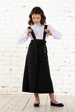Чёрный школьный полукомбинезон для девочки Mooriposh, модель 1404