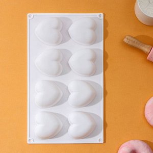 Форма для муссовых десертов и выпечки 8 ячеек "Сердца" 30х17,5х3 см (6,2х6 см), цвет белый