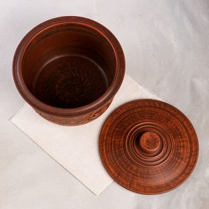 Кастрюля с крышкой "Глинка", декор, красная глина, 2.2 л