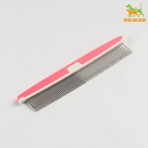 Расчёска для шерсти с пластиковой ручкой, розовая, 17 х 3,5 см