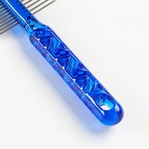 Расчёска для шерсти «Пузырьки» двухсторонняя, прозрачная, синяя, 19,5 х 5,6 см
