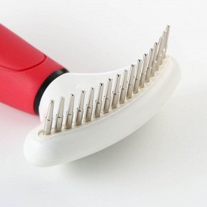 Расчёска для шерсти с вращающимися зубчиками Пижон Premium, красная, 9,5 х 17 см
