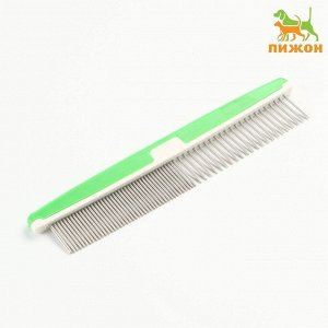 Расчёска для шерсти с пластиковой ручкой, зелёная, 17 х 3,5 см