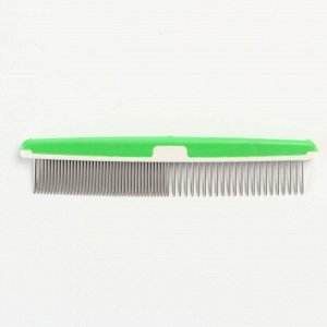 Расчёска для шерсти с пластиковой ручкой, 17 х 3,5 см, зелёная