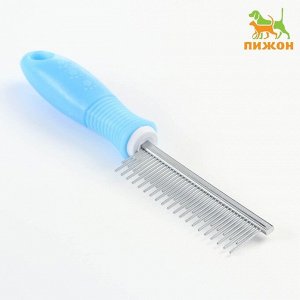 Расчёска "Комфорт" с зубьями разной длины, нескользящая ручка, 21,5 х 3 см, голубая