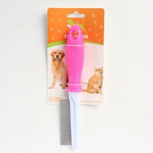 Расчёска "Комфорт" с частыми зубьями, нескользящая ручка, 21 х 3,5 см, розовая