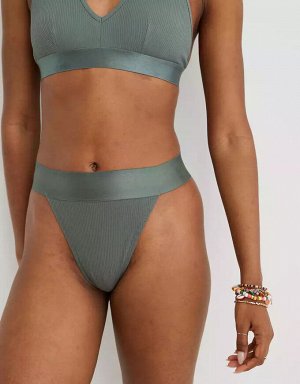 Aerie High Cut Ribbed Cotton Thong Underwear