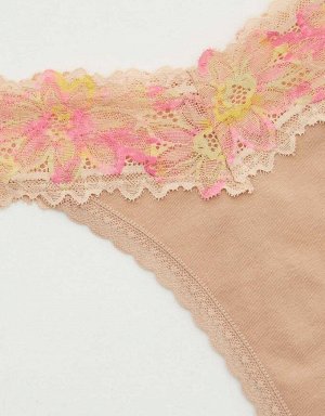 Aerie Cotton Sunkissed Lace Thong Underwear