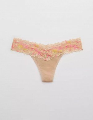 Aerie Cotton Sunkissed Lace Thong Underwear