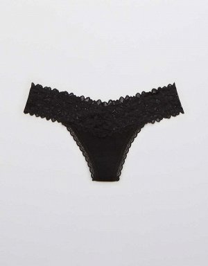 Aerie Cotton Sunkissed Lace Thong Underwear