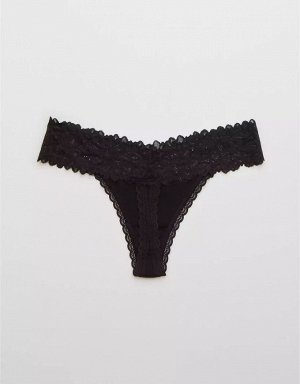 Aerie Cotton Sunkissed Lace Thong Underwear