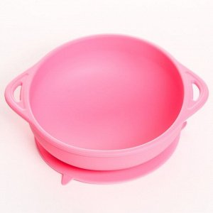 Набор для кормления: миска на присоске с крышкой, ложка, цвет розовый