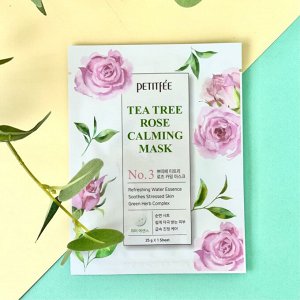 Petitfee Tea Tree Rose Calming Mask Успокаивающая тканевая маска с чайным деревом и розой ,25 мл.