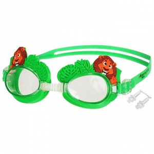 Очки для плавания «Зверята» + беруши, детские, цвет зелёный