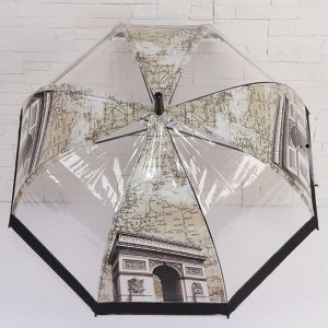 Зонт - трость полуавтоматический «Париж», 8 спиц, R = 40 см, цвет прозрачный