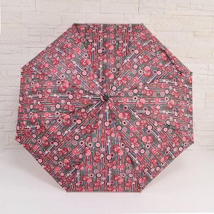 Зонт полуавтоматический «Цветочная нежность», 3 сложения, 8 спиц, R = 47 см, цвет красный