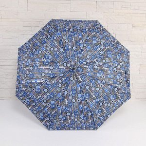 Зонт полуавтоматический «Цветочная нежность», 3 сложения, 8 спиц, R = 47 см, цвет синий