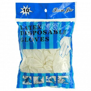 Перчатки латексные, нестерильные, опудренные, 5 пар/10 штук, цвет белый, в пакете (Китай)