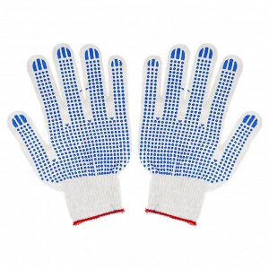 Перчатки хлопчатобумажные с ПВХ (точка), 3 нити, 10 класс, 30гр, белые (Россия)