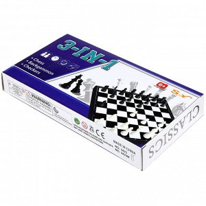 Шахматы "3 в 1" шахматы/шашки/нарды: доска пластиковая 24,3х24,5х1,8см, фигуры пластиковые, в коробке (Китай)