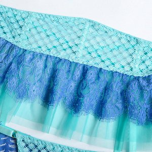 Женский кружевной комплект белья: бюстгальтер + трусы + пояс с подвязками для чулок, цвет голубой/синий