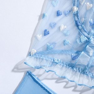 Женский комплект белья: бюстгальтер-топ + трусы, вышивка сердечки, цвет голубой