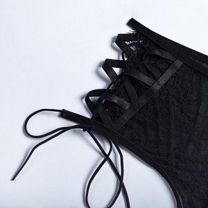 Женский комплект белья: бюстгальтер со стрепами+ высокие трусы с завязками, цвет черный