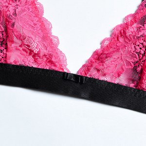 Женский кружевной комплект белья: бюстгальтер + трусы + пояс-юбка, цвет розовый/черный