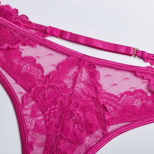 Женский кружевной комплект белья: бюстгальтер + трусы, цвет ярко-розовый