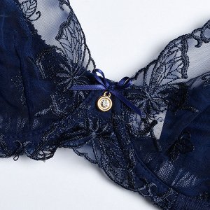 Женский комплект белья с вышивкой бабочки: бюстгальтер + трусы, цвет синий