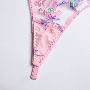Женский комплект белья с вышивкой: бюстгальтер + трусы, цвет розовый