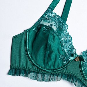 Женский комплект белья: бюстгальтер + трусы + пояс с подвязками для чулок, цвет зеленый