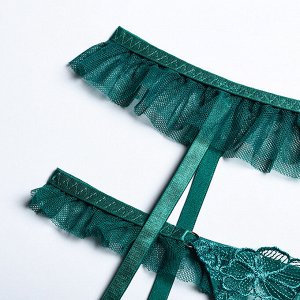 Женский комплект белья: бюстгальтер + трусы + пояс с подвязками для чулок, цвет зеленый