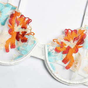 Женский комплект белья с вышивкой цветы: бюстгальтер + трусы, цвет белый