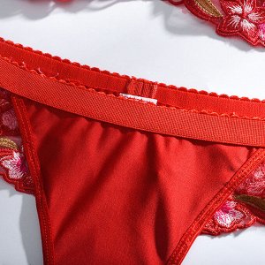 Женский комплект белья с вышивкой цветы: бюстгальтер + трусы, цвет красный