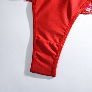 Женский комплект белья с вышивкой цветы: бюстгальтер + трусы, цвет красный