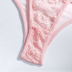 Женский комплект белья с вышивкой цветы: бюстгальтер + трусы, цвет светло-розовый