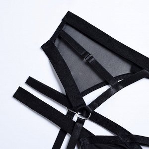 Женский комплект белья: бюстгальтер + трусы + пояс с подвязками для чулок, цвет черный