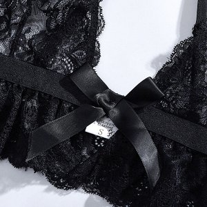 Женский комплект белья: бюстгальтер + трусы, декор бантики, цвет черный