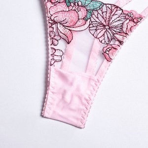 Женский комплект белья с вышивкой цветы: бюстгальтер + трусы, цвет розовый
