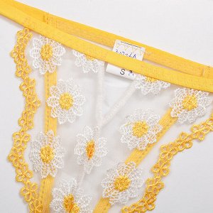 Женский комплект белья с вышивкой цветы: бюстгальтер + трусы, цвет желтый
