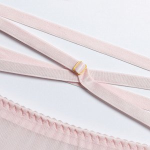 Женский комплект белья: бюстгальтер + трусы + пояс со стрепами+ чокер, цвет розовый
