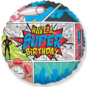 Круг Супер День Рождения 18"/45 см фольгированный шар с рисунком