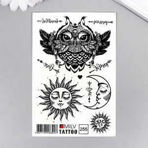 Татуировка на тело "Солнце, месяц и сова" 10х15 см 9103575